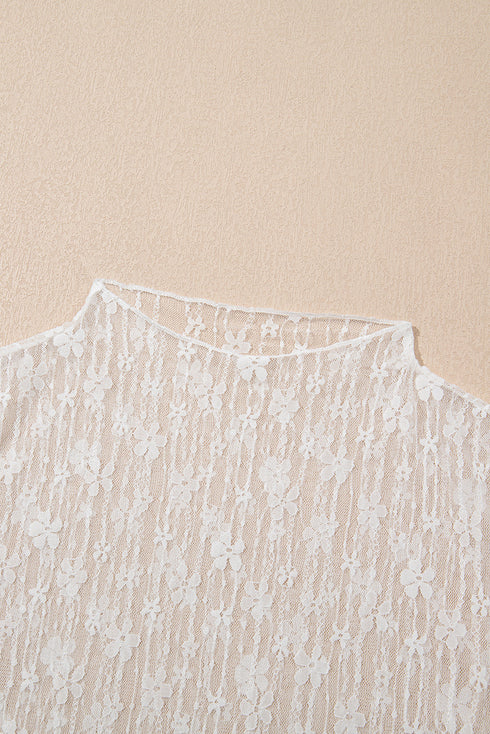 Sheer Floral Lace Long Sleeve Slim Fit Top
